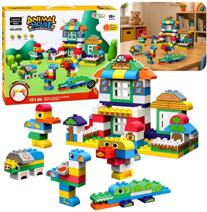 Attēls no LeanToys Mikkie Klocki Konstrukcyjne Sensoryczne Silikonowe Domek Zwierzt 151 el.
