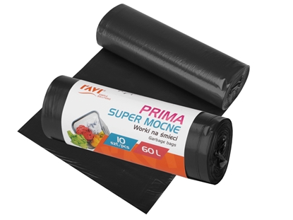 Attēls no PRIMA LDPE Garbage bags 60 L, 60 x 80 cm, 10 pcs black, 16 x 5 x 5, 10716, Simple Solution