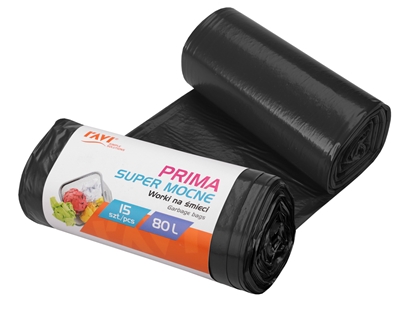Attēls no PRIMA LDPE Garbage bags 80 L, 60 x 100, 15 pcs black, 60 x 100 x 0, 00798, Simple Solution