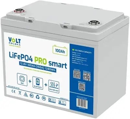 Изображение Volt Akumulator LiFePO4 Volt Polska PRO SMART 12,8V 100 Ah (150A) BMS BLUETOOTH + MATA GRZEWCZA