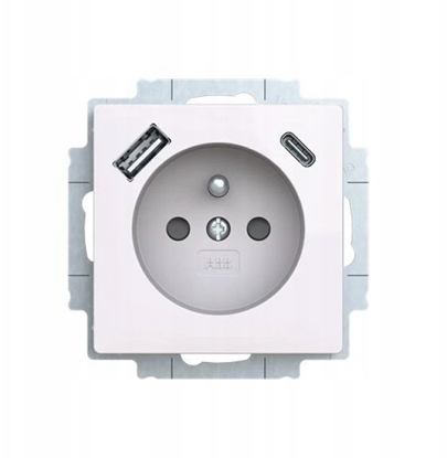 Attēls no ABB Gniazdo z bolcem i przesonami, 2x USB A+C ZONI biay 5569T-A32357 500 2CHT693257A4500