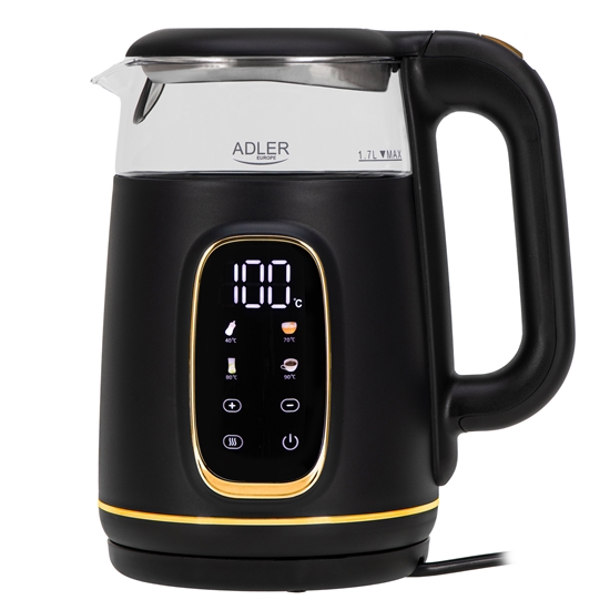 Picture of Adler Kettle with LED Display | AD 1305 | Electric | 2200 W | 1.7 L | Plastic | 360° rotational base | Black/Gold