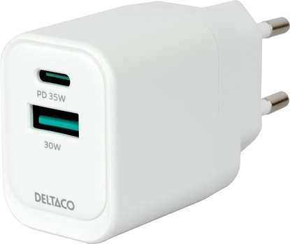 Picture of adowarka Deltaco USB GaN adowarka cienna DELTACO, 1x USB-A 18 W, 1x USB-C PD 35 W, PPS / USBC-AC159 / 1903775
