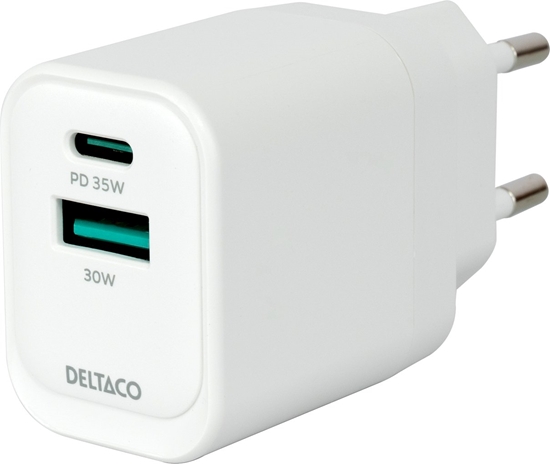 Picture of adowarka Deltaco USB GaN adowarka cienna DELTACO, 1x USB-A 18 W, 1x USB-C PD 35 W, PPS / USBC-AC159 / 1903775