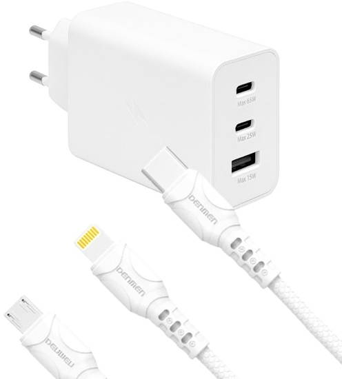 Picture of adowarka Litte adowarka sieciowa 65W + kabel USB - Typ-C / Lightning / Micro USB biay