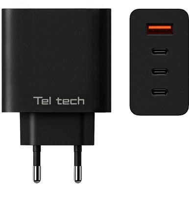Attēls no adowarka Teltech adowarka sieciowa GaN USB / 3x USB-C 100W QC PD czarny  TCH-08