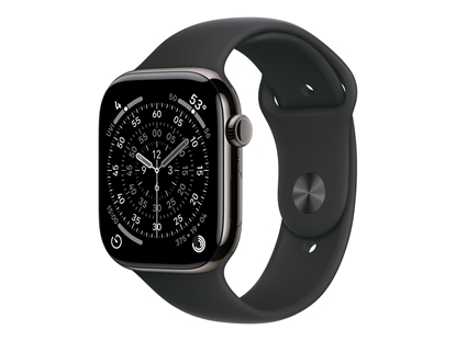 Picture of Apple Watch Series 11 GPS + Cellular 46mm Slate Titanium Case with Black Sport Band - M/L | Apple