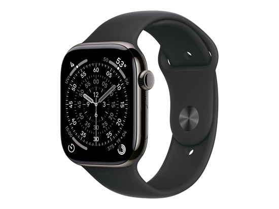 Изображение Apple Watch Series 11 GPS + Cellular 46mm Slate Titanium Case with Black Sport Band - M/L | Apple