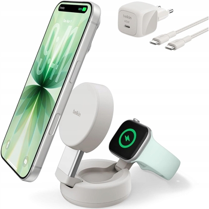 Attēls no Belkin UltraCharge 25W Qi2 magn. 2in1 Char.adjust.sand WIZ043kqSD