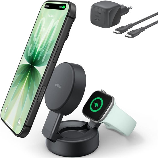 Picture of Belkin UltraCharge 25W Qi2 magn. 2-in-1 Lad.dark grey  WIZ043kqCH