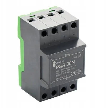 Attēls no BREVE Transformator 1-fazowy moduowy separacyjny PSS 30N 230/230V na szyn DIN IP20 Ta 40 [kod produktu] 17000-2004
