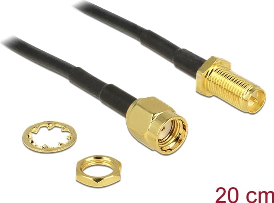 Изображение Delock Antenna Cable RP-SMA Plug > RP-SMA Jack Bulkhead 200 mm