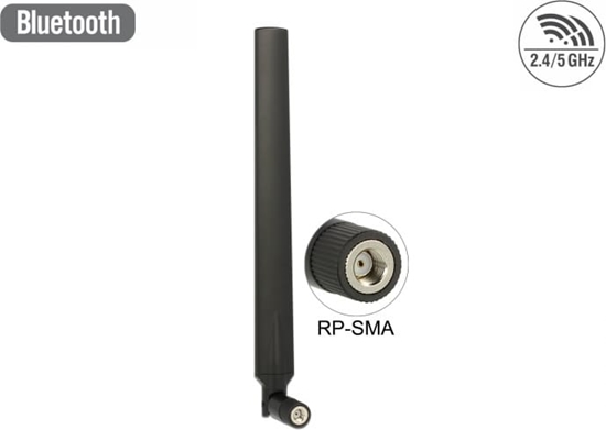 Изображение Delock WLAN 802.11 ac/a/h/b/g/n Antenna RP-SMA plug 5 - 7 dBi omnidirectional rotatable with tilt joint black