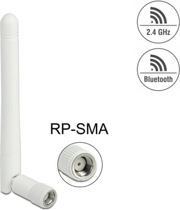 Picture of Delock WLAN 802.11 b/g/n Antenna RP-SMA plug 2 dBi omnidirectional with tilt joint white