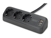 Изображение Digitus 3-way office socket strip with 2x USB-A and 1x USB-C connections, black