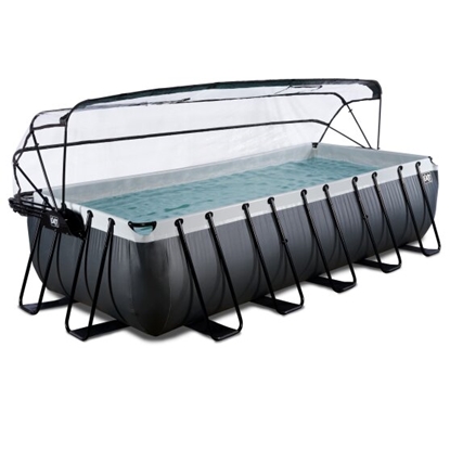 Изображение EXIT Black Leather baseins 540x250x122cm ar smilšu filtra sūkni un kupolu - melns