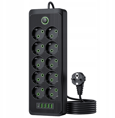 Attēls no Listwa zasilajca Kerg K907F Listwa zasilajca Przeduacz 10 gniazd + 4 USB,TYP C