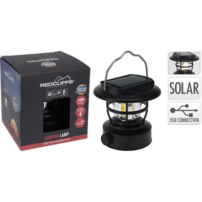 Изображение LUKTURA KEMPINGA LAMPA MELNA USB UZLĀDE UN SAULES REDCLIFFS