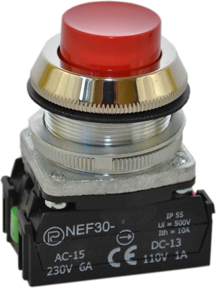 Изображение Promet Przycisk sterowniczy 30mm czerwony z samopowrotem 1Z 1R (W0-NEF30-W XY C)