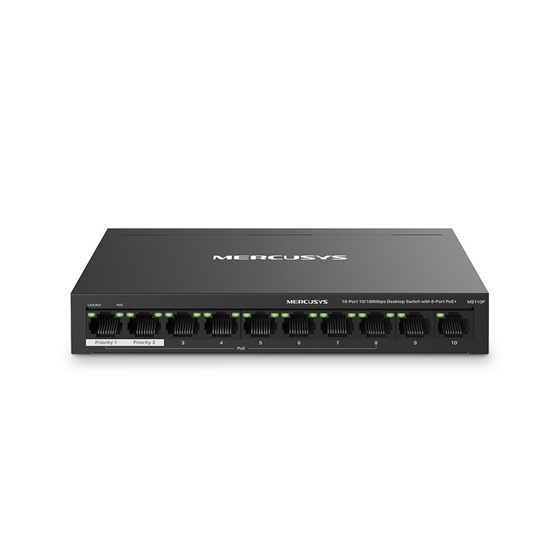 Изображение Switch|MERCUSYS|Desktop/pedestal|10x10Base-T / 100Base-TX|PoE+ ports 8|MS110P