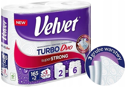 Attēls no Velvet Rcznik w roli celulozowy VELVET Turbo Duo, 3-warstwowy, 2 rolki po 165 listków, biay