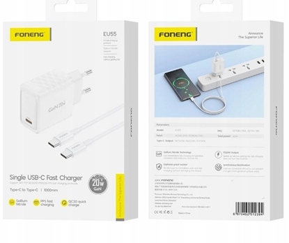 Изображение adowarka Foneng FONENG EU55 GaN PD 20W USB-C + kabel USB-C / USB-C biay