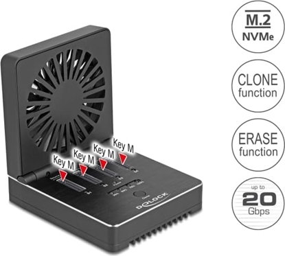 Изображение Delock USB 20 Gbps M.2 Docking Station for 4 x M.2 NVMe PCIe SSD with Clone and Erase Function