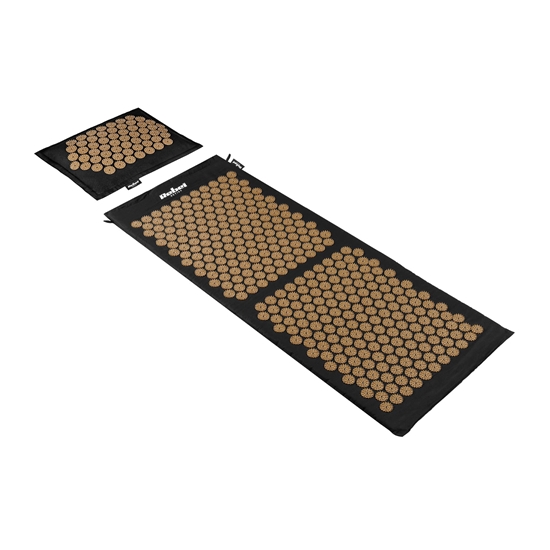 Изображение EKO veselības paklājiņš ar akupresūras radzēm un spilvenu, 130x50cm, XXL, zelta radzēm, Rebel Active