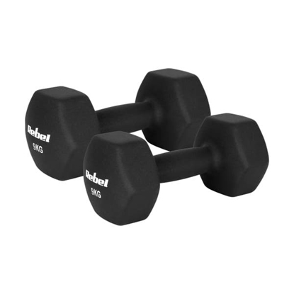 Attēls no HEX 2x9kg neoprēna čuguna hanteles, REBEL ACTIVE