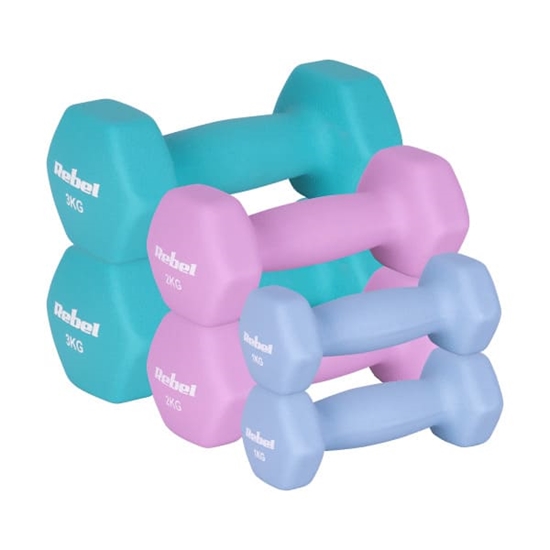 Picture of HEX čuguna neoprēna hanteļu komplekts 12kg (2x1kg+2x2kg+2x3kg), REBEL ACTIVE