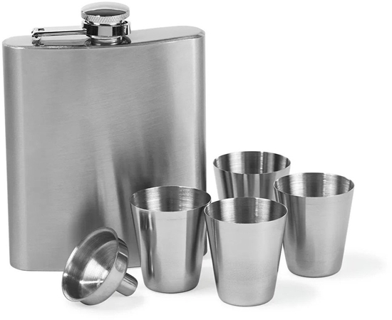 Picture of Hurt-net Piersiówka stalowa 200 ml z kieliszkami 4 sztuki 13997