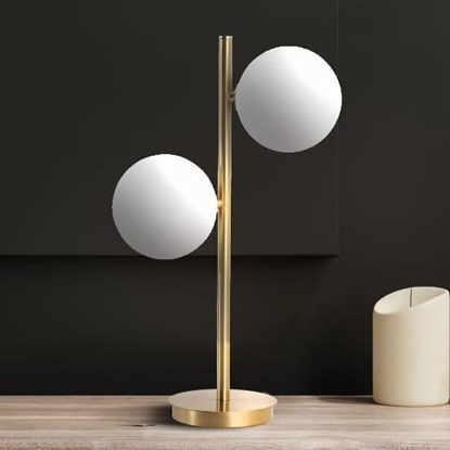 Picture of Lampa stoowa Light Prestige Lampka biurkowa zota Dorado szklane mleczne baki do gabinetu