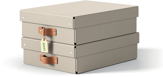 Picture of Leitz Puro Storage Box with lid medium low 8L pack of 2 Grey Cardboard 8 L 270 mm 370 mm 100 mm