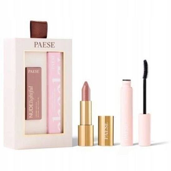Picture of Paese PAESE_SET Cheeky Nude Look Cheeky tusz do rzs Black 9ml + Nudelightful kremowa pomadka w sztyfcie 400 Beige Marshmallow 4,5g