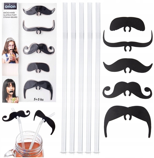 Изображение Party Deco Somki Wielorazowe z Wsami 5 szt Imprezowe Rurki do Napojów Mix