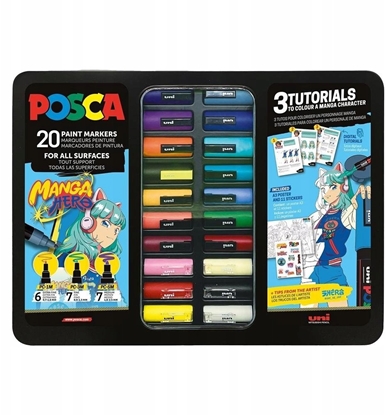 Attēls no Posca POSCA Metal pudeko - 20 stk. ass. MANGA HERO - inkl. 3 Tutorials - learn how to colour a MANGA CHARACTER