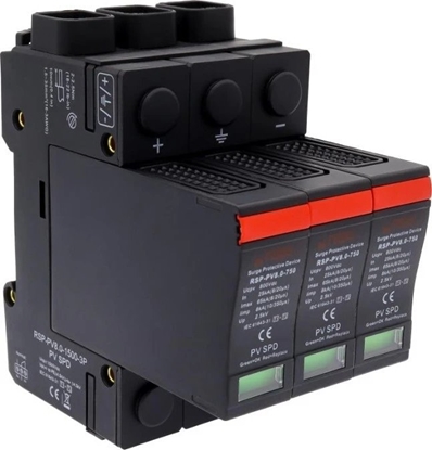 Attēls no Relpol Ogranicznik przepi Klasa I+ II (T1+T2) 1500 V DC In 25ka Iimp 8.0 kA 10/350 RSP-PV8.0-1500-3P 2617388