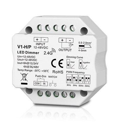 Изображение SKYDANCE V1-H/P nuolatins tampos valdiklis, 12-48V, 1x 8A, Push-Dimm